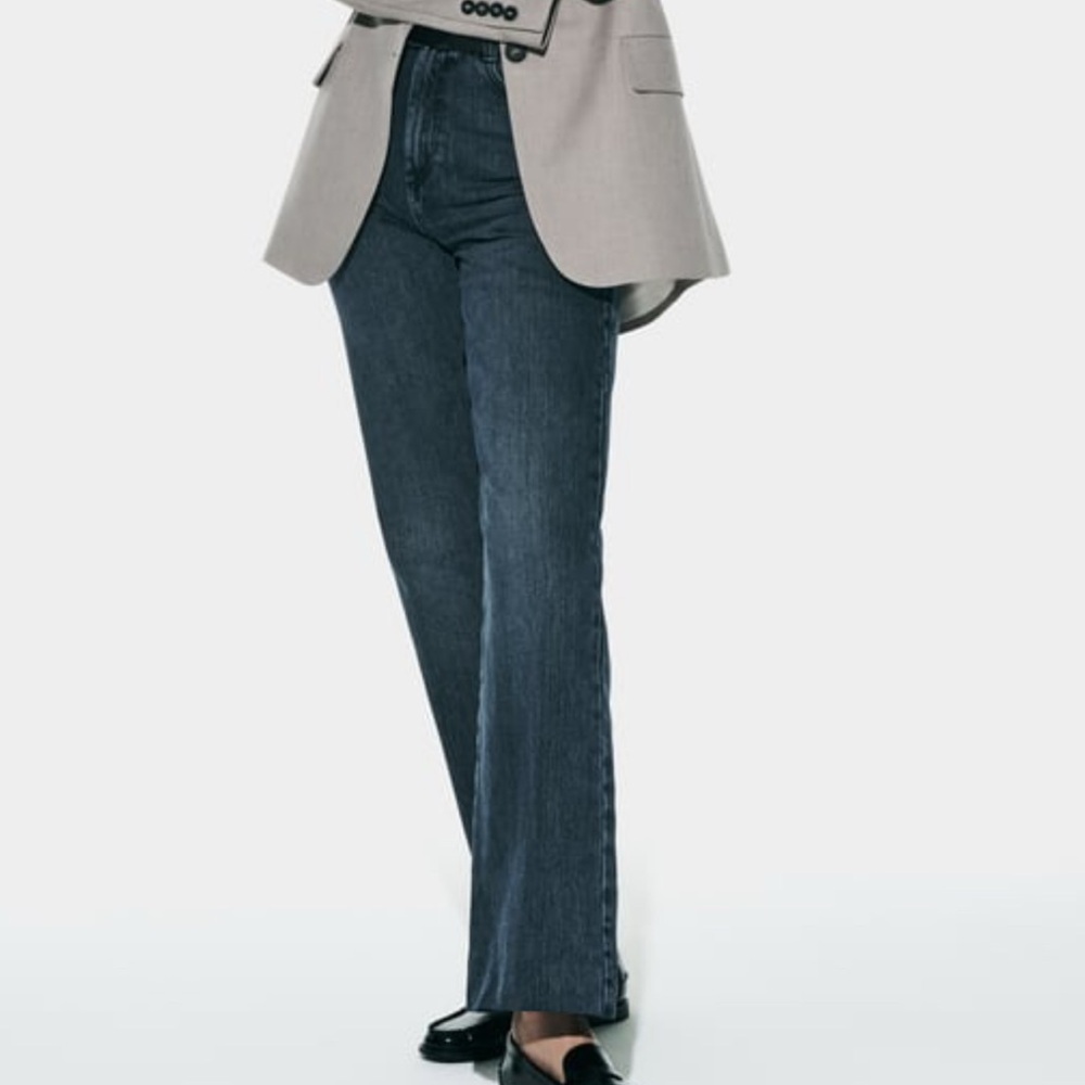 Zara High Rise Long Length Straight Cut Jeans
